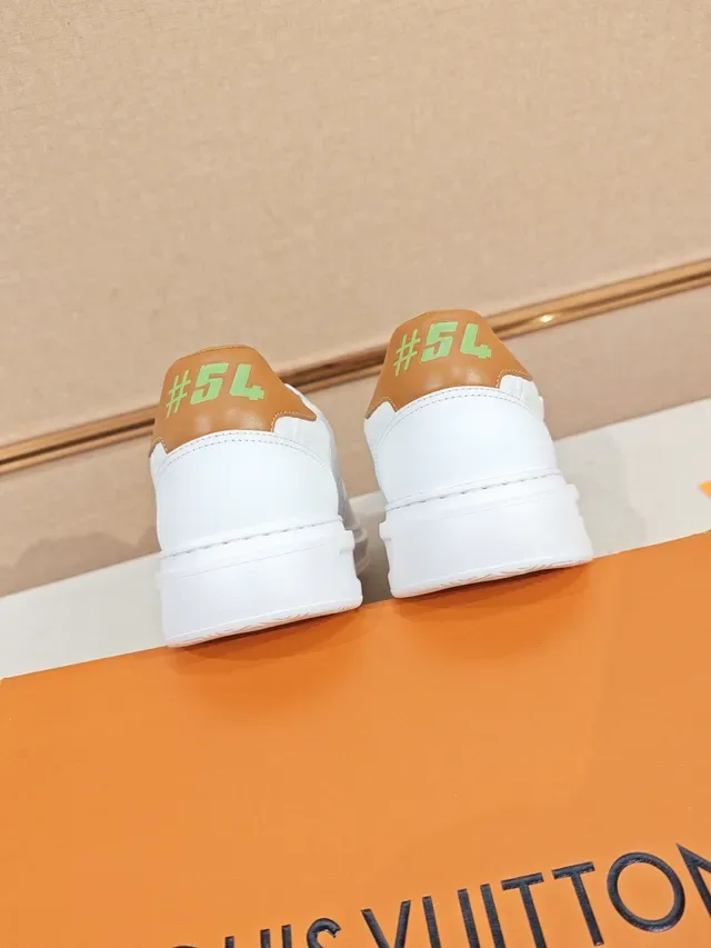 Louis Vuitton LV Trainer White Green Monogram Leather Upper Bold Logo Lifestyle Sneakers 4