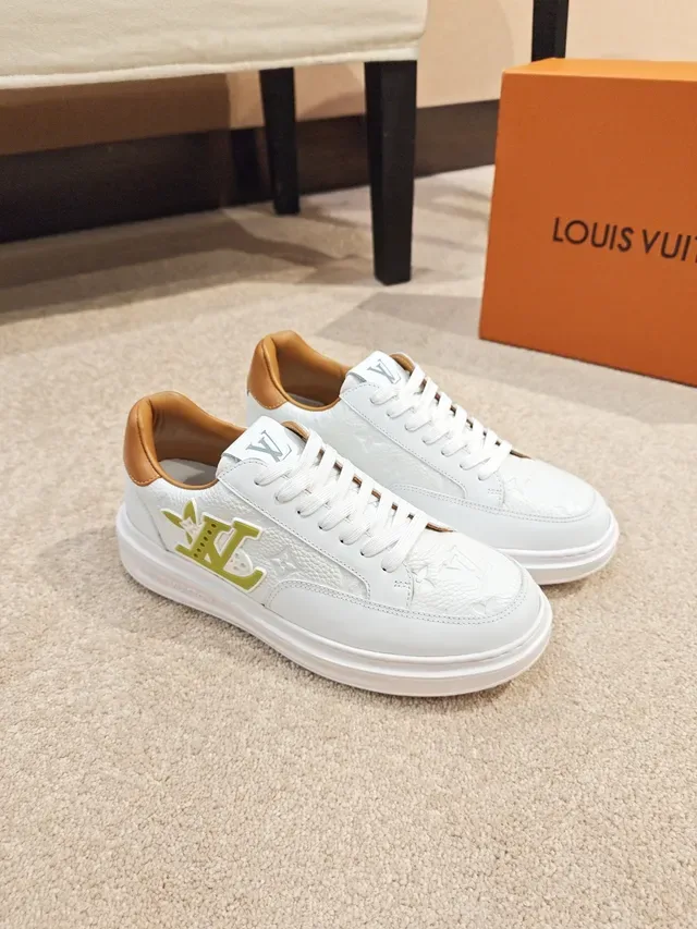 Louis Vuitton LV Trainer White Green Monogram Leather Upper Bold Logo Lifestyle Sneakers 5
