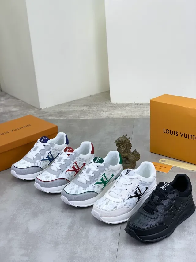 লুইস ভিটন LV Trainer সাদা সবুজ পারফোরেটেড মেশ ধূসর চামড়ার ওভারলে লাইফস্টাইল স্নিকার 2