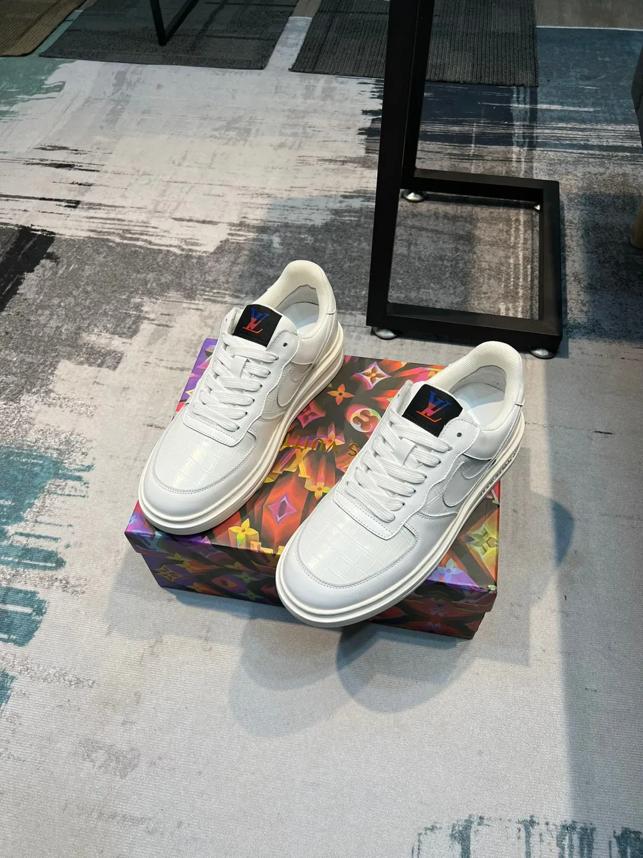 Louis Vuitton LV Trainer White Multicolor Leather Textured Croc-Embossed Toe Lifestyle Sneakers 5
