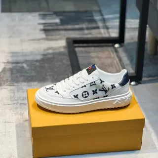 Louis Vuitton LV Trainer White Navy Monogram Canvas Leather Accents Lifestyle Sneakers