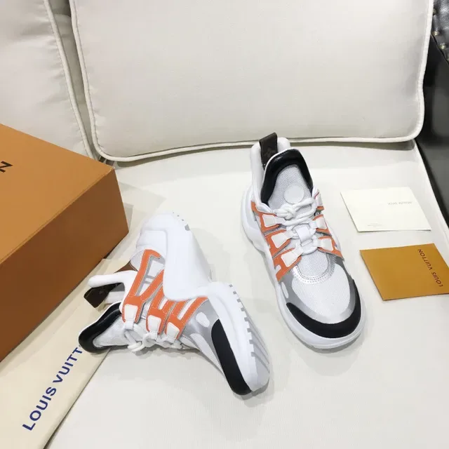 Louis Vuitton LV Trainer White Orange Chunky Sculpted Sole Mesh And Synthetic Overlay Construction Lifestyle Sneakers 2