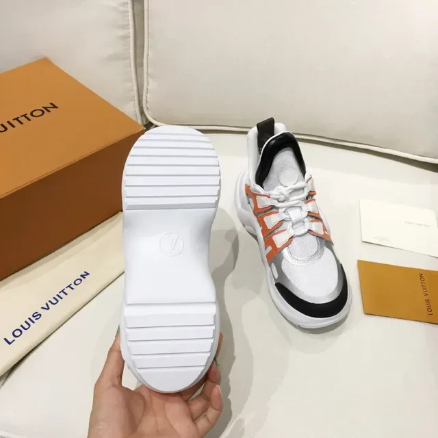 Louis Vuitton LV Trainer White Orange Chunky Sculpted Sole Mesh And Synthetic Overlay Construction Lifestyle Sneakers 3