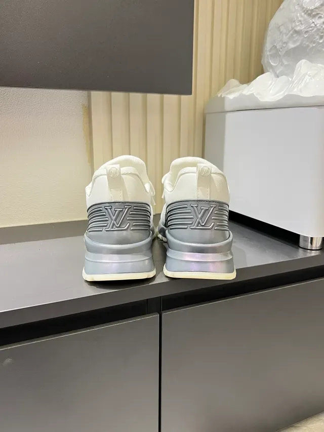 Louis Vuitton LV Trainer White Silver Knit Upper Sculpted Midsole Lifestyle Sneakers 2