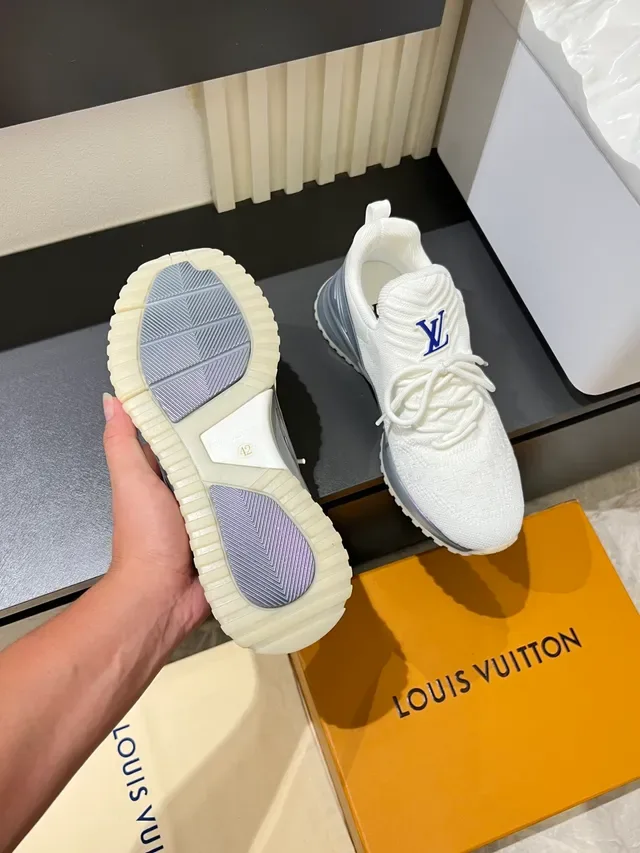 Louis Vuitton LV Trainer White Silver Knit Upper Sculpted Midsole Lifestyle Sneakers 4