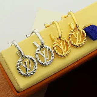 Louis Vuitton LV Twist Gold Silver Hoop Twisted Rope Border Earrings