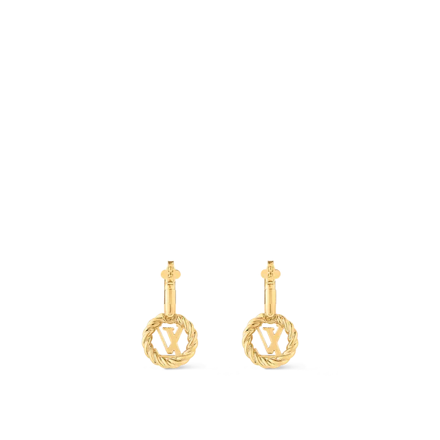 Louis Vuitton LV Twist Gold Silver Hoop Twisted Rope Border Earrings 9