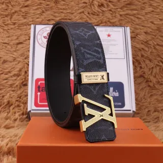 Louis Vuitton Monogram काला सोना LV बकल चमड़ी पट्टा