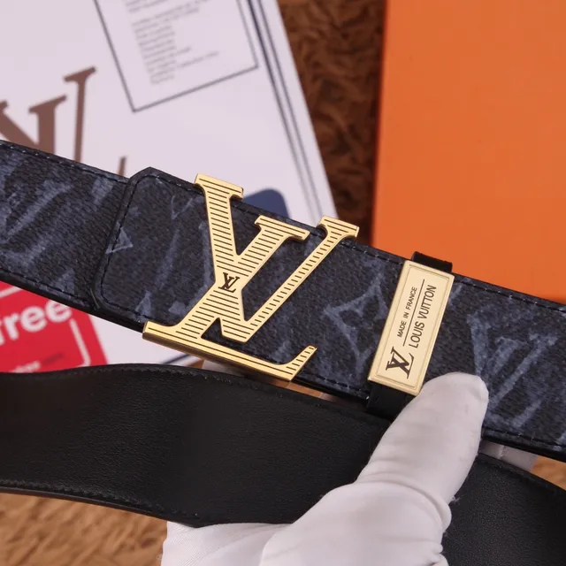 Louis Vuitton Monogram Black Gold LV Buckle Leather Belt 3
