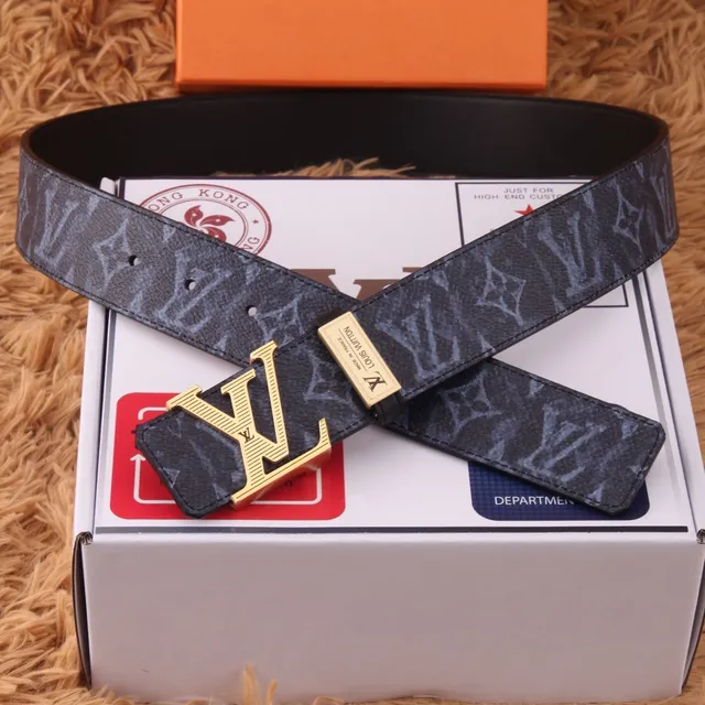 Louis Vuitton Monogram Black Gold LV Buckle Leather Belt 5