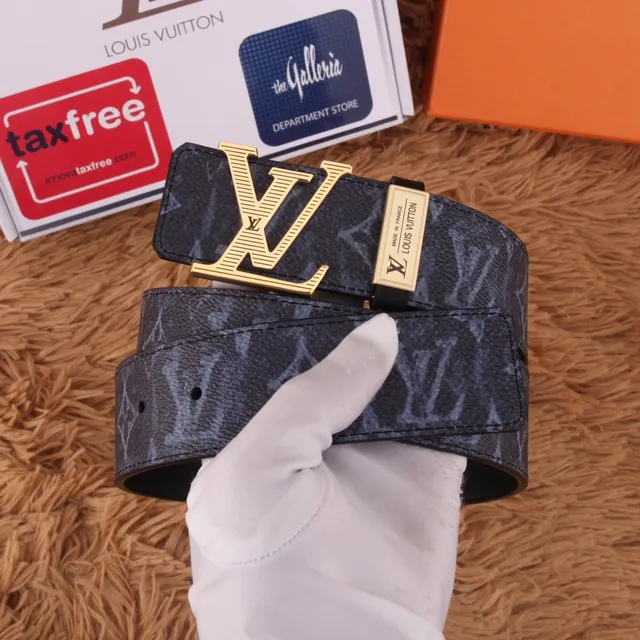 Louis Vuitton Monogram Black Gold LV Buckle Leather Belt 6