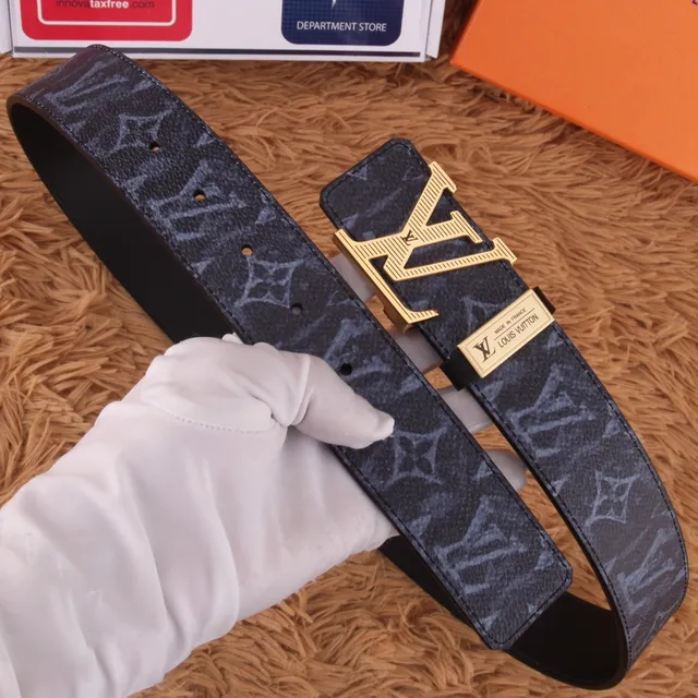 Louis Vuitton Monogram Black Gold LV Buckle Leather Belt 7