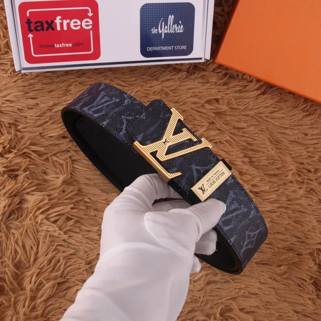 Louis Vuitton Monogram Black Gold LV Buckle Leather Belt 8