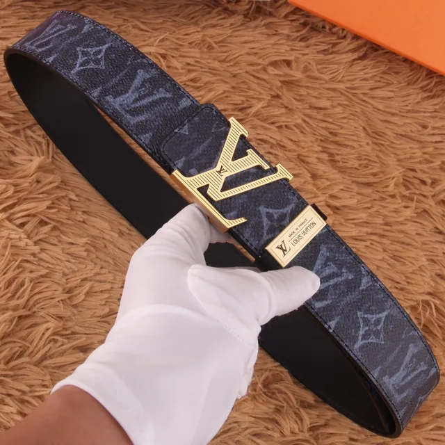 Louis Vuitton Monogram Black Gold LV Buckle Leather Belt 9