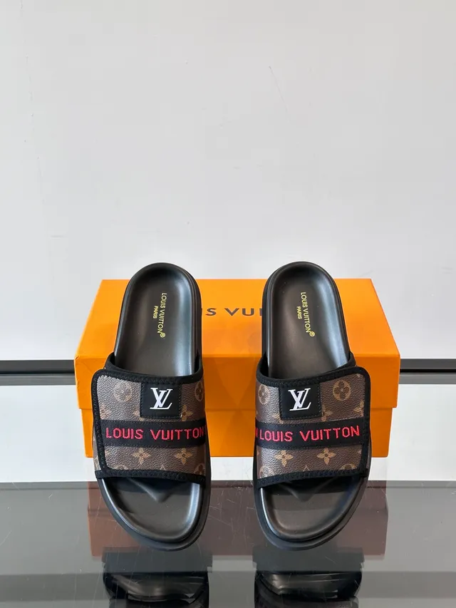 Louis Vuitton Monogram Canvas Double-Strap Black Brown Slippers 3