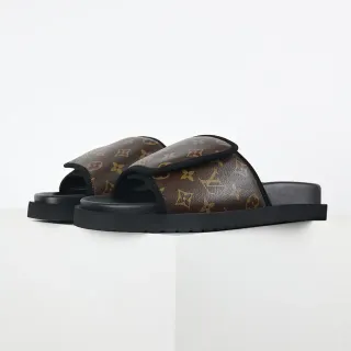 Louis Vuitton Monogram Canvas Wide Strap Black Platform Slippers