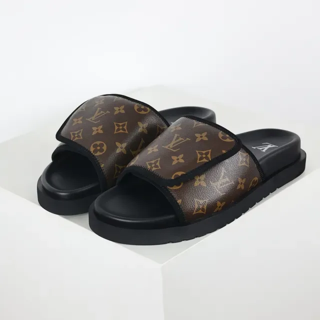 Louis Vuitton Monogram Canvas Wide Strap Black Platform Slippers 2
