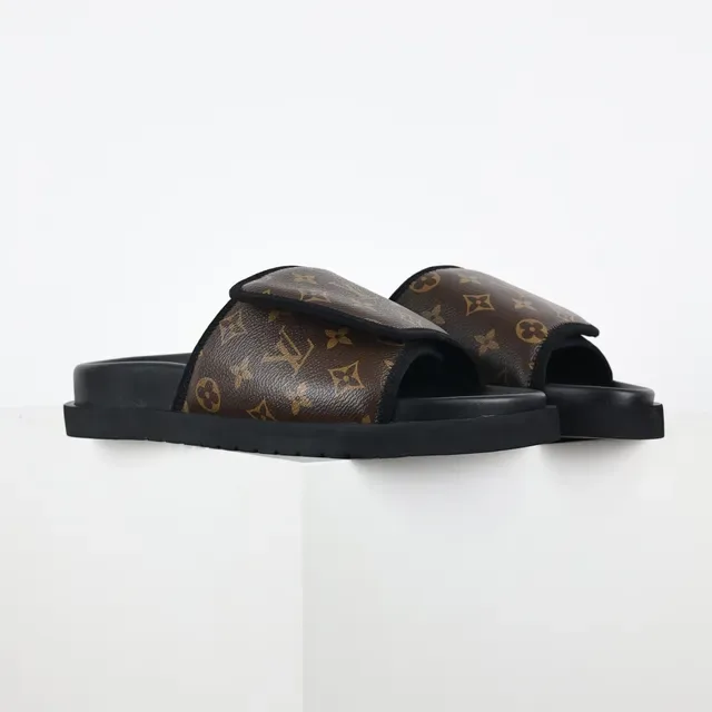 Louis Vuitton Monogram Canvas Wide Strap Black Platform Slippers 3