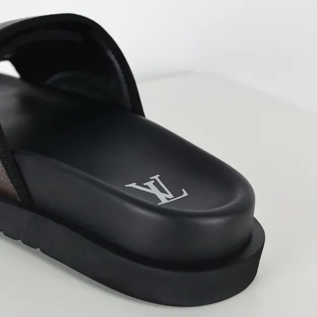 Louis Vuitton Monogram Canvas Wide Strap Black Platform Slippers 4
