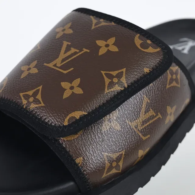Louis Vuitton Monogram Canvas Wide Strap Black Platform Slippers 6