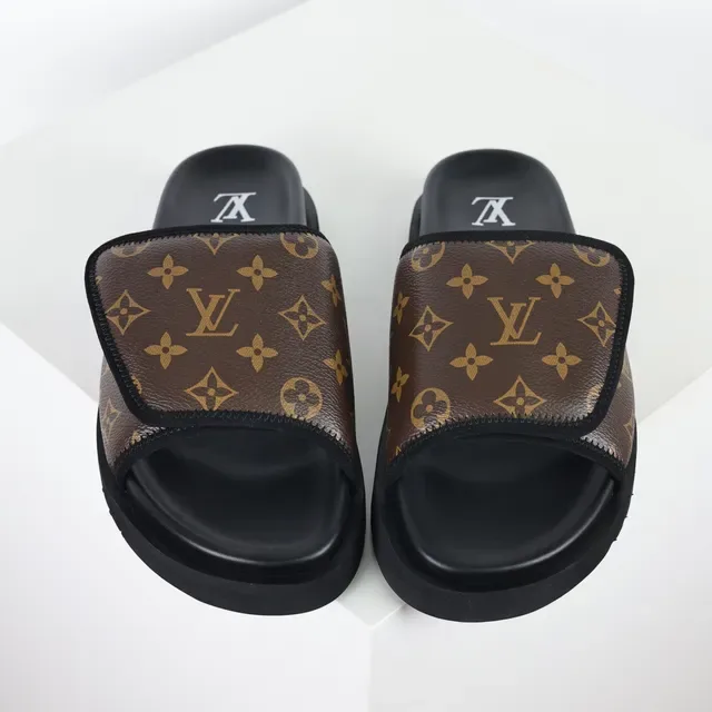 Louis Vuitton Monogram Canvas Wide Strap Black Platform Slippers 8