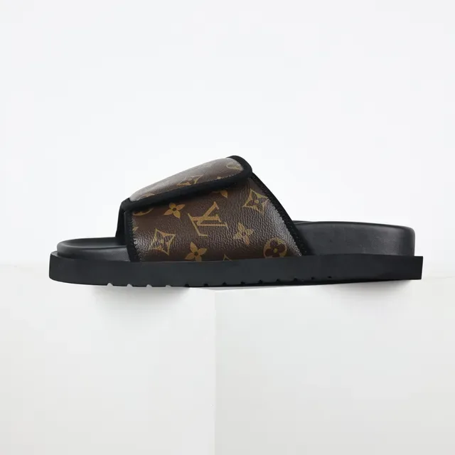 Louis Vuitton Monogram Canvas Wide Strap Black Platform Slippers 9