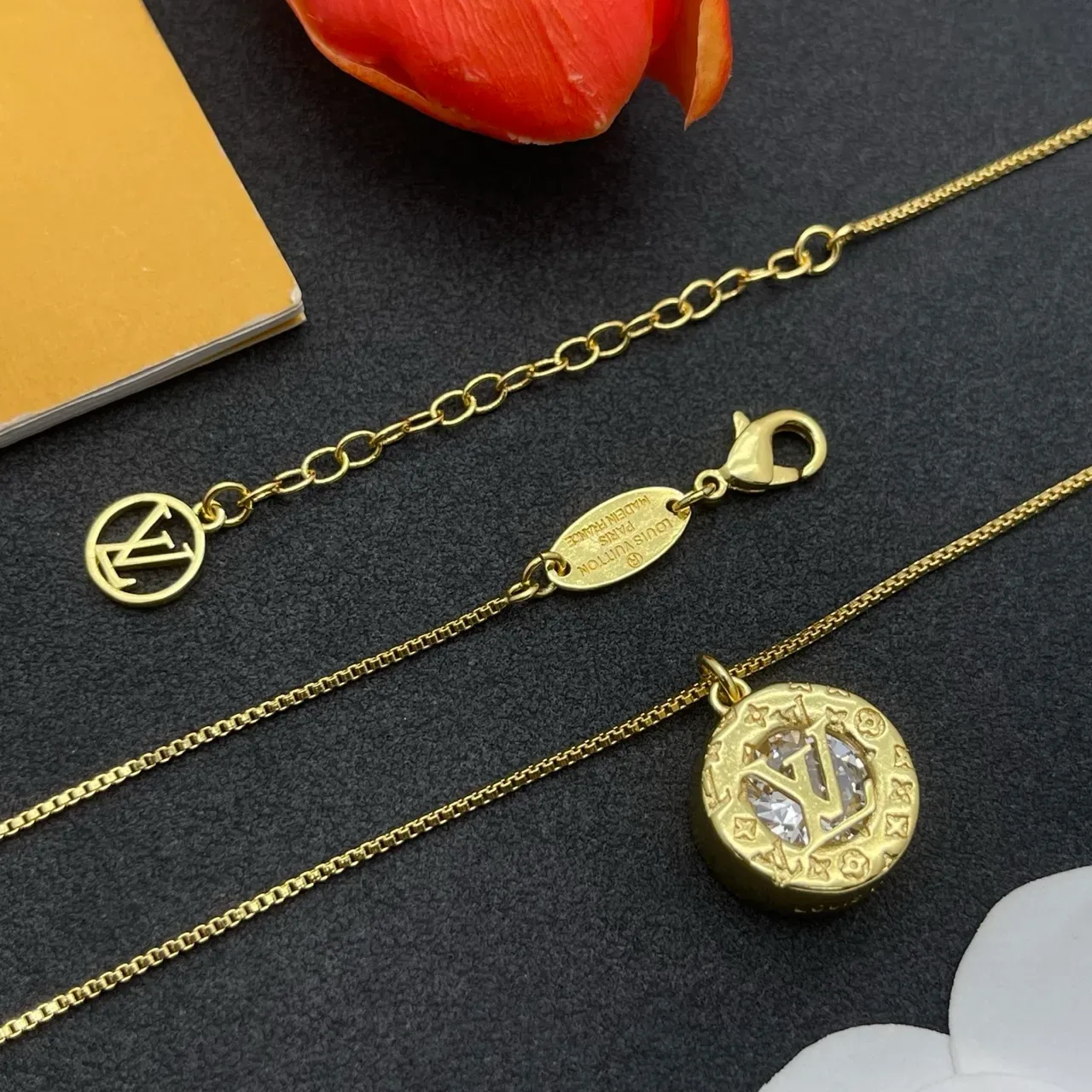 Louis Vuitton Monogram Coin Pendant Gold-Tone Necklace 7