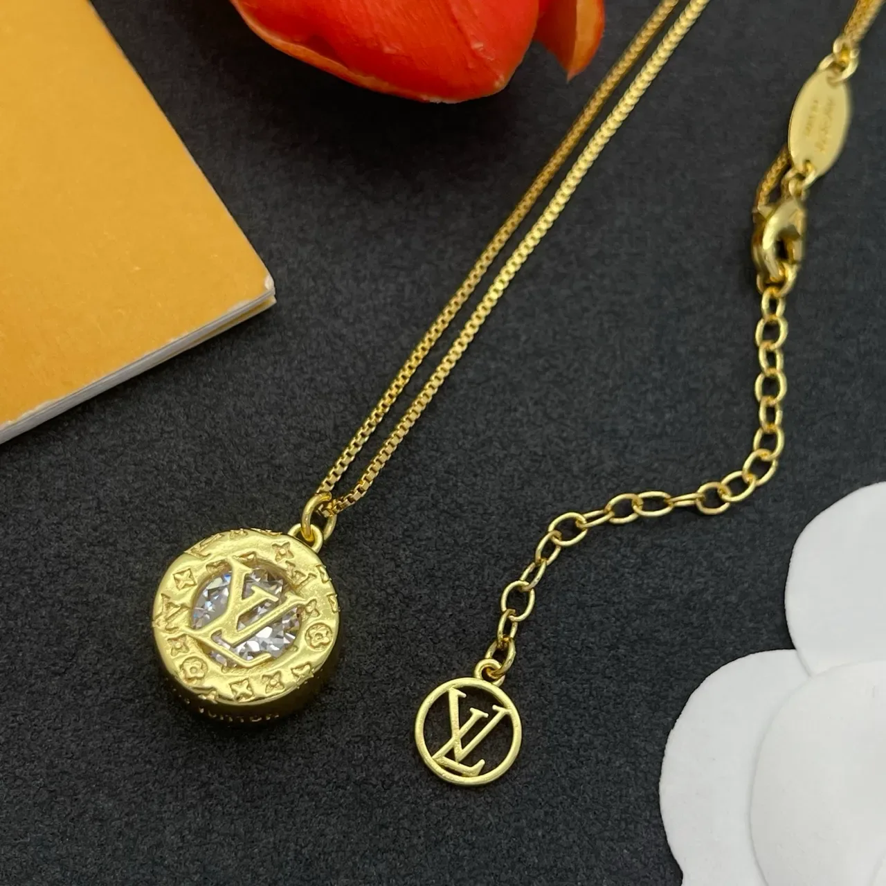 Louis Vuitton Monogram Coin Pendant Gold-Tone Necklace 8