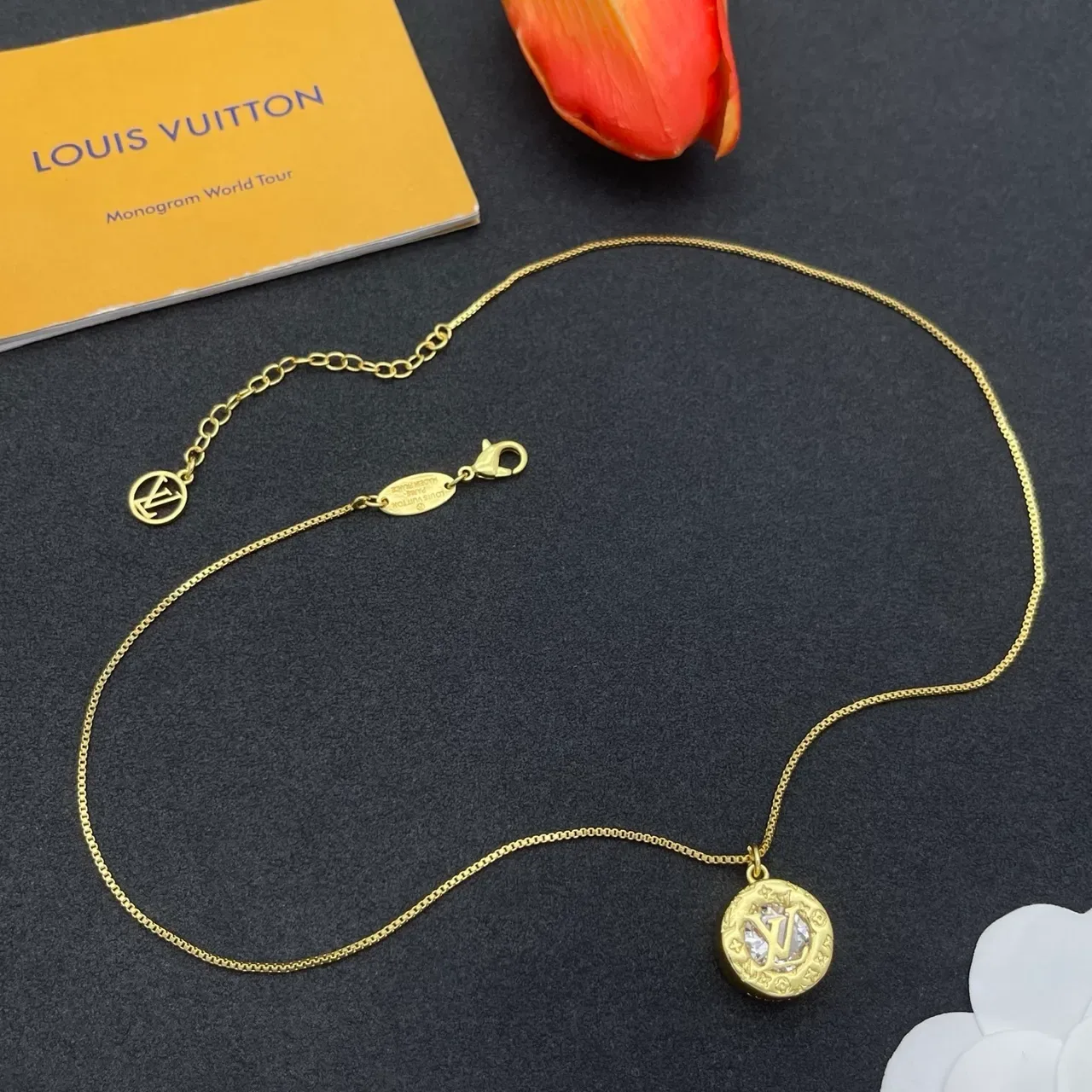 Louis Vuitton Monogram Coin Pendant Gold-Tone Necklace 11