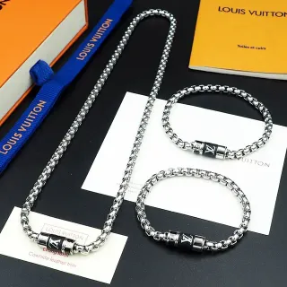 Louis Vuitton Monogram Cylinder Silver Black Ball-Chain Monogrammed Clasp Necklace