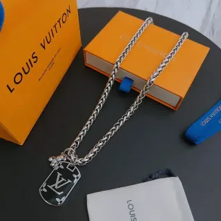 Louis Vuitton Monogram Dog Tag Enamel Pendant Necklace