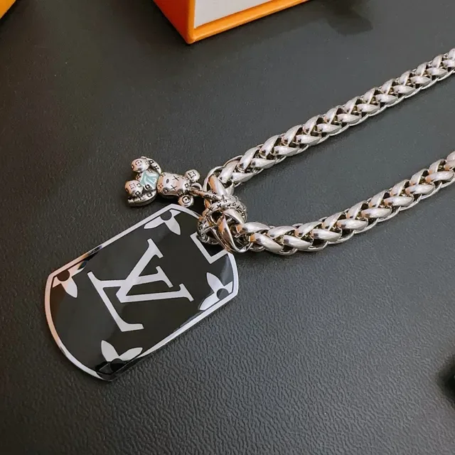 Louis Vuitton Monogram Dog Tag Enamel Pendant Necklace 6