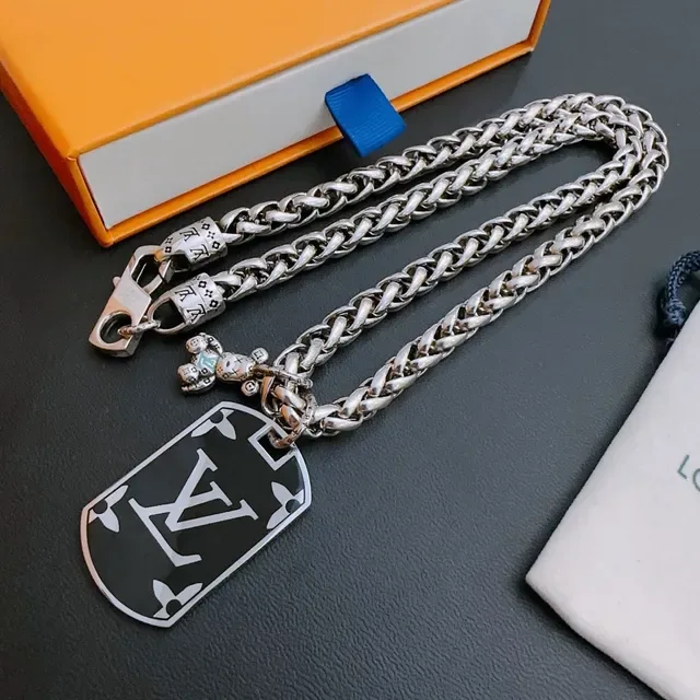 Louis Vuitton Monogram Dog Tag Enamel Pendant Necklace 9