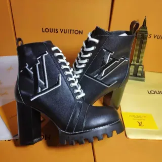 Louis Vuitton Monogram-Embossed Lace-Up Black Ankle Boots