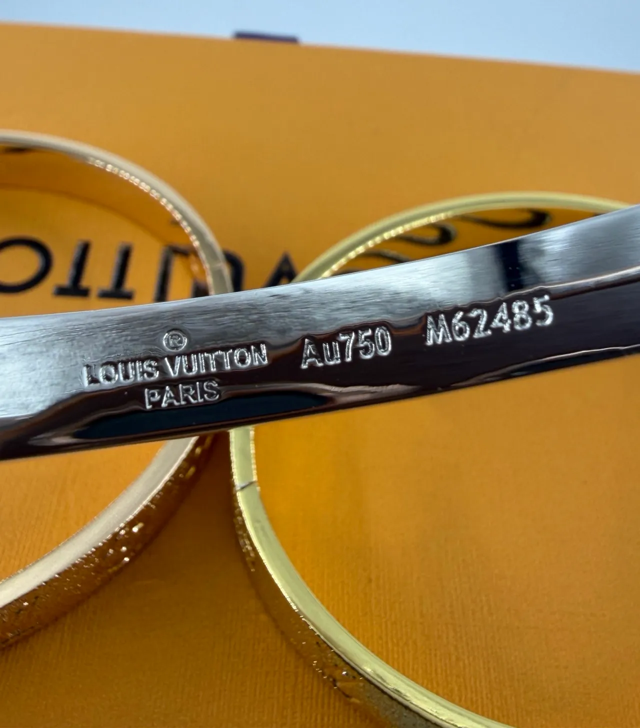 Louis Vuitton Monogram Engraved Bracelet Gold Silver Textured Metallic Surface Bracelet 2