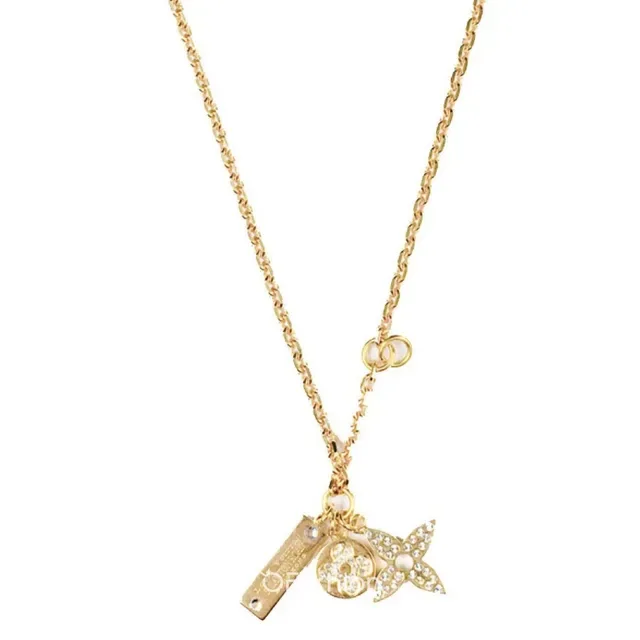 Louis Vuitton Monogram Flower and Star Charm Gold-Tone Crystal Necklace 2