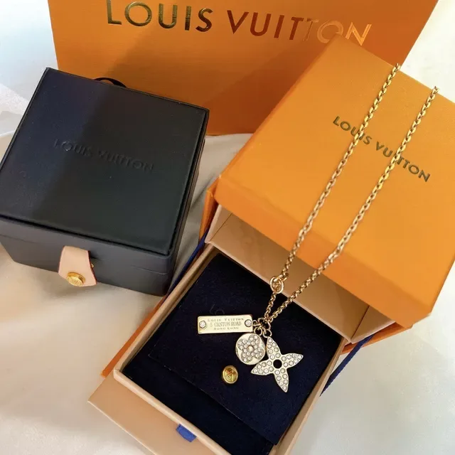 Louis Vuitton Monogram Flower and Star Charm Gold-Tone Crystal Necklace 9