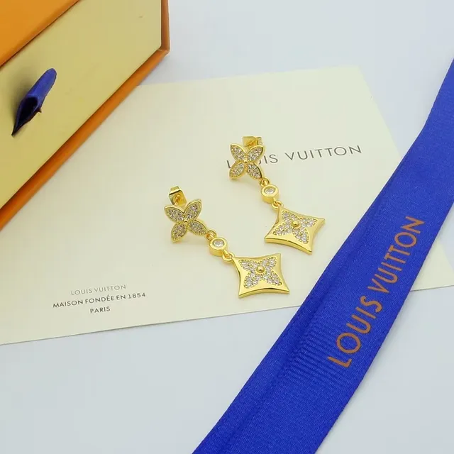 Louis Vuitton Monogram زهرة غير متماثلة أقراط متدلية 5