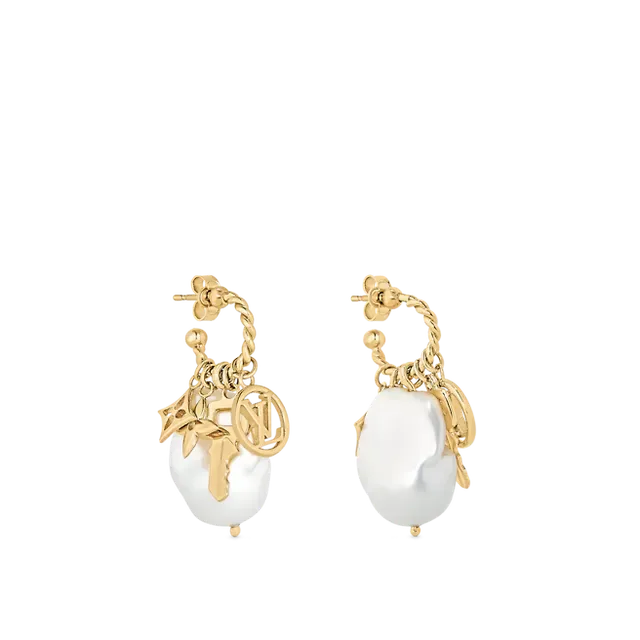 Louis Vuitton Monogram Flower Baroque Pearl Gold-Tone Earrings 6