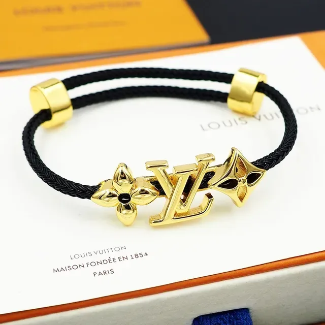 Louis Vuitton Monogram Flower Bracelet Black and Gold Bracelet 5