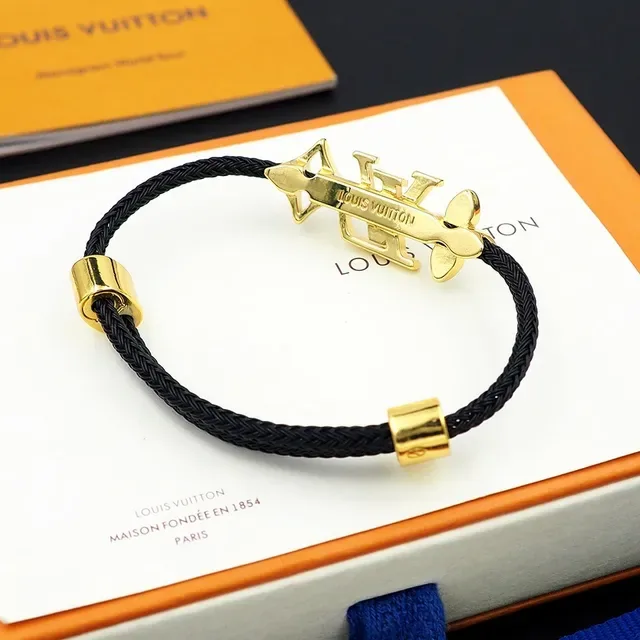 Louis Vuitton Monogram Flower Bracelet Black and Gold Bracelet 7