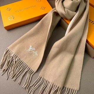 Louis Vuitton Monogram Flower Embroidered Beige Cashmere Scarf