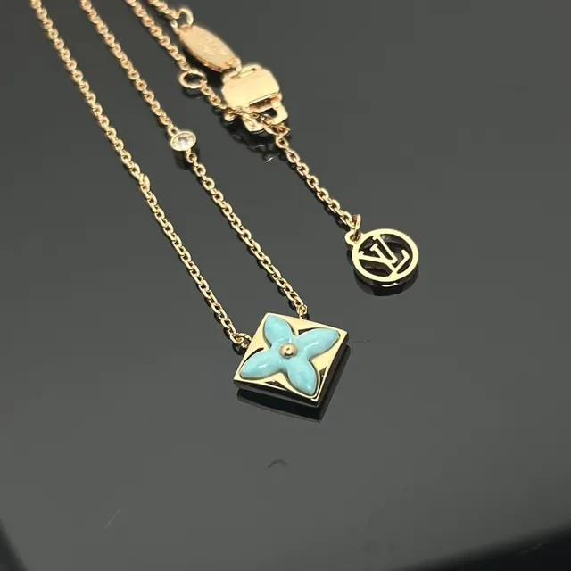 Louis Vuitton Monogram Flower Light Blue Enamel Gold-Tone Necklace 4
