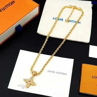 Louis Vuitton Monogram Flower Pavé Crystal Gold Rope Chain Necklace