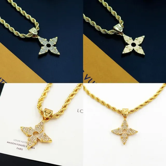 Louis Vuitton Monogram Flower Pavé Crystal Gold Rope Chain Necklace 2