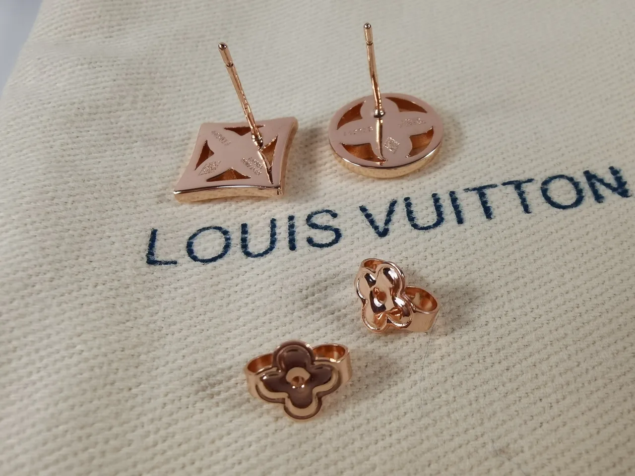 Louis Vuitton Monogram Flower Rose Gold Crystal Earrings 2