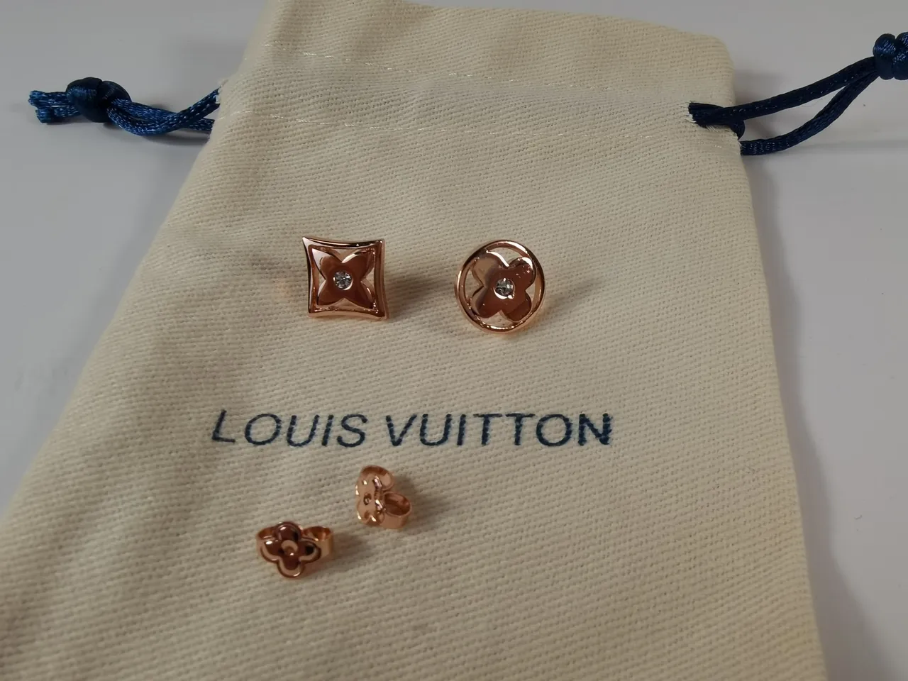 Louis Vuitton Monogram Flower Rose Gold Crystal Earrings 3