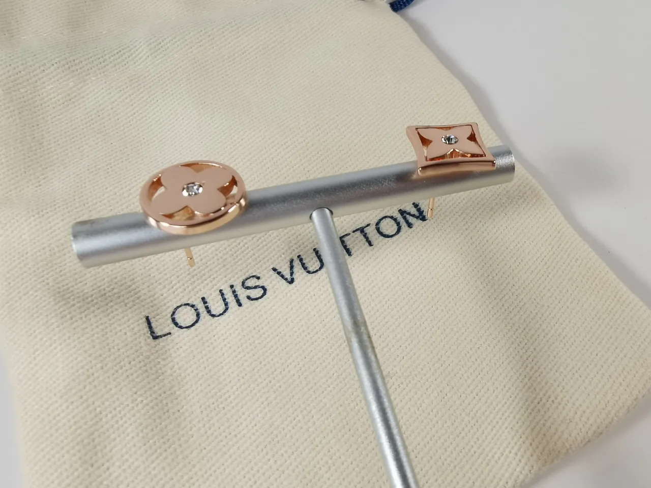 Louis Vuitton Monogram Flower Rose Gold Crystal Earrings 4