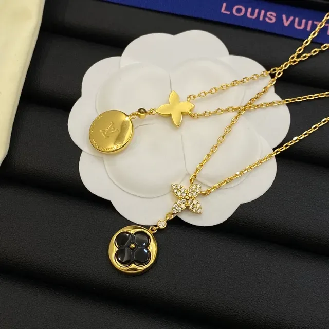 Louis Vuitton Monogram Flower Silver Gold Floral Quatrefoil Pendant Pavé Crystal Accents Necklace 2
