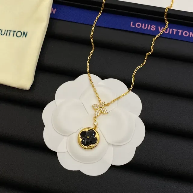 Louis Vuitton Monogram Flower Silver Gold Floral Quatrefoil Pendant Pavé Crystal Accents Necklace 5